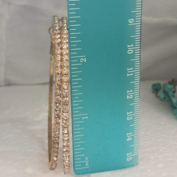 Large Hoop Earrings Rhinestone Gold Statement - Picture 2 of 10